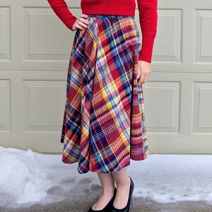 VINTAGE PLAID SKIRT 1970's 70's midi M